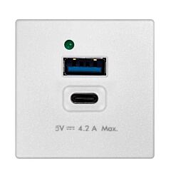 Cargador 2xusb k45 tipo a+c 5vdc 4,2a bl