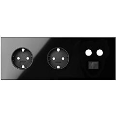 Kit front para 3 elementos con 2 bases de enchufe schuko y 1 toma r-tv+sat única con 1 conector rj45 negro brillante simon 100