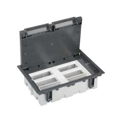 Caja de suelo regulable para 12 elementos en instalación de suelo de pavimento gris simon 500 cima