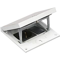 Marco con cierre de seguridad y tapa porta-mecanismos con base schuko y alojamiento para función k45 de 22,5x45 mm