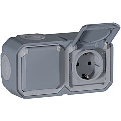Base de corriente monobloc plexo ip 55 - 16a - 2x2p+t - instalación en superficie horizontal - gris