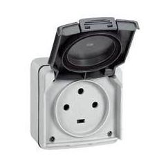 Base mural de superficie estanca plexo 20a - 3p+t - ip55 - con tapa - gris
