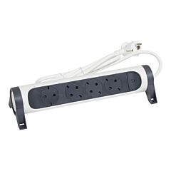 Base múltiple fija y giratoria 4x2p+t. cable 1,5m. blanco y negro