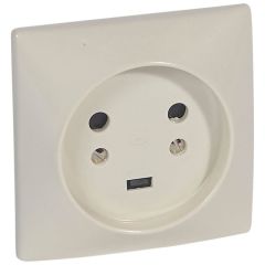 Base de corriente para empotrar 20a 2p+t 380v para instalar en caja 80x80mm, con garras. color blanco