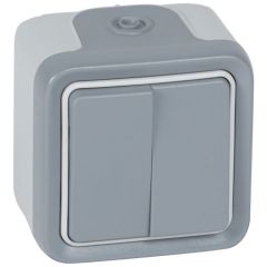 Conmutador doble plexo monobloc de superficie gris - 10ax