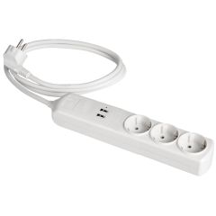 Prolongador con 3 bases 2p+t, 16a 250v~ + 2 usb  tipo a. 5.0 vdc. 2.1a. p. máx 10.5w.