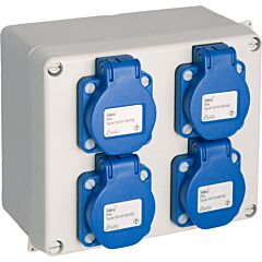 Caja estanca montada 165 x 135 x 70 mm con 4 bases schuko 2p+t, 16a, 250v~, ip54.