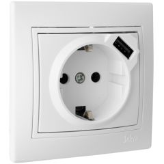 Base fija 2p+t,16a,250v + usb 2,1a 5v. monobloc. de empotrar.