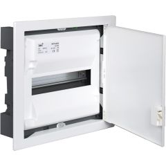 Caja de distribución de empotrar para 14 elementos. marco y puerta metálicos color blanco.