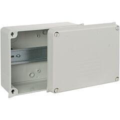Caja estanca de conexión 160 x 135 x 70 mm sin conos. color gris. con perfil din.