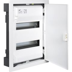 Caja de distribucion de empotrar para 28 elementos. marco y puerta metálicos color blanco.