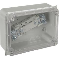 Caja estanca de conexión sin conos. color gris y tapa transparente. con seccionador neutro in 160a incorporado.