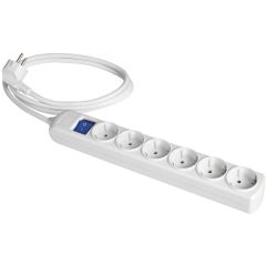Prolongador con 6 bases 2p+t, 16a 250v~, con interruptor luminoso. 1,5 m de cable.