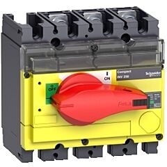 Interruptor seccionador compact inv100, ruptura visible, 100 a, con mando rotativo rojo y frontal amarillo, 3 polos