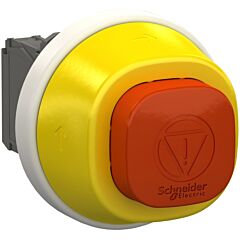 Paro de emergencia iluminado, pl&aacute;stico, &oslash;22, giro del gatillo para liberar, led blanco/rojo, 24 v ac/dc, 1 no + 2 nc