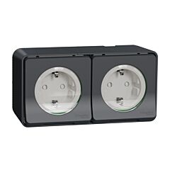 Enchufe doble superficie - mureva styl - 2p+t - 16a - ip55 - gris