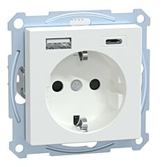 Enchufe + cargador usb a+c, system m, 2p + e, 16a, conexi&oacute;n r&aacute;pida, blanco activo antibacteriano