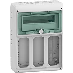 Carcasa para toma aliment. interbloq., carcasa mureva, 1x12 mód., 3 abiertas 103x225 mm, (an.)340 mm x(al.)460 mm, sin bornero