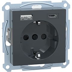 Enchufe + cargador usb a+c, system m, 2p + e, 16a, conexión rápida, antracita